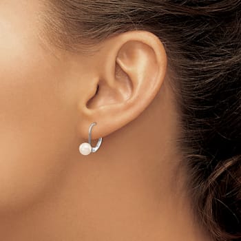 Rhodium Over 14K White Gold 6-7mm Round Freshwater Cultured Pearl
Leverback Earrings