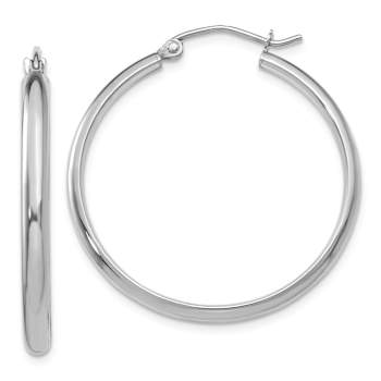 Rhodium Over 14k White Gold Polished 1 3/16" Hoop Earrings