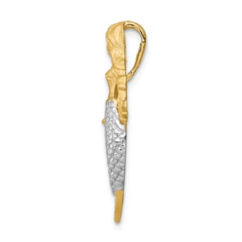 14k Yellow Gold and Rhodium Over 14k Yellow Gold Brushed and Textured
Mermaid Slide Pendant