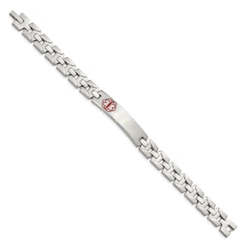 Stainless Steel Brushed and Polished Red Enamel 8-inch Medical ID Bracelet