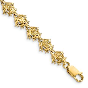 14k Yellow Gold Textured Frog Link Bracelet