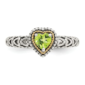 Sterling Silver with 14K Accent Antiqued Peridot Ring