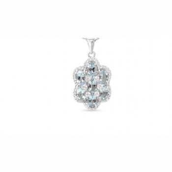 Oval Aquamarine and Cubic Zirconia Rhodium Over Sterling Silver Pendant
with chain, 2.64ctw