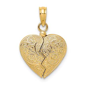 10K Yellow Gold 3D Textured Red Enameled Reversible Openable Heart Charm