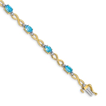 10k Yellow Gold and 10k White Gold Blue Topaz and Diamond Infinity Bracelet