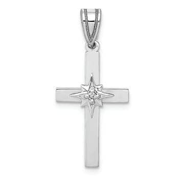 Rhodium Over 10k White Gold Diamond Cross Pendant