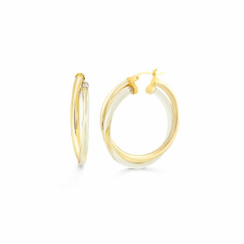 14K Yellow Gold Over Sterling Silver Acrylic Crossover Hoop Earrings in Clear