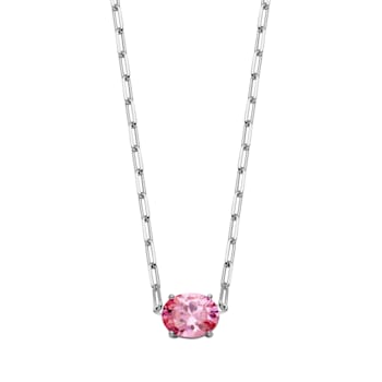 Pink Cubic Zirconia Rhodium Over Sterling Silver Paperclip Necklace 4.08ctw