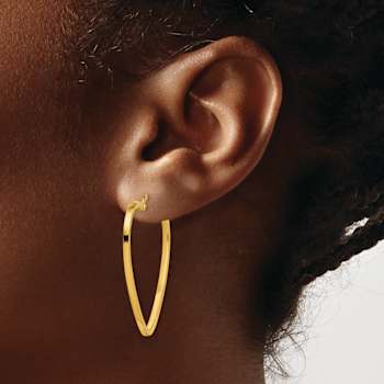 14k Yellow Gold 1 5/16" Polished Heart Hoop Earrings