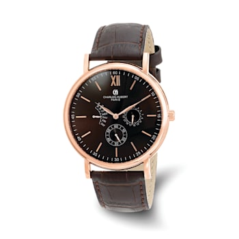 Charles Hubert Men's Stainless Steel Leather Band 44mm Watch