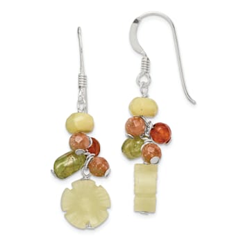 Sterling Silver Jadeite, Unikite, Peridot, Aventurine, Carnelian Dangle Earrings