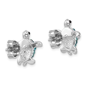 Rhodium Over Sterling Silver Polished Crystal Turtle Post Earrings
