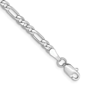 14K White Gold 3mm Flat Figaro Chain Bracelet