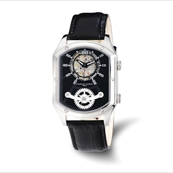 Charles Hubert Men's Leather Band 38x46mm Dual Time Watch