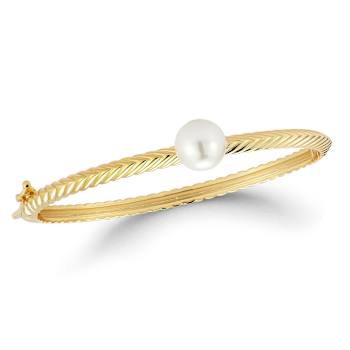 Rachel Zoe Fluted Pearl Bangle Bracelet in 14K Gold Over Sterling Silver
