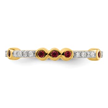 14K Yellow Gold Stackable Expressions Lab Created Ruby and Diamond Ring 0.18ctw