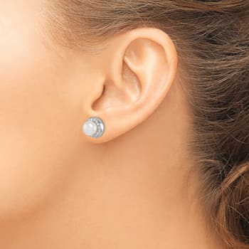 Rhodium Over Sterling Silver 7-8mm White Button Freshwater Cultured
Pearl Cubic Zirconia Earrings