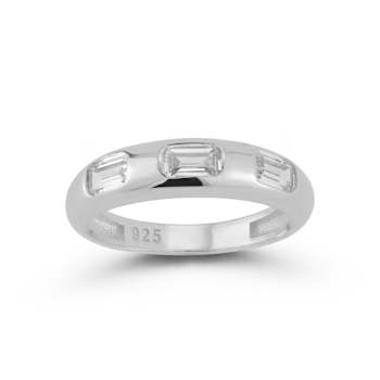 Sterling Statements Rhodium Over Sterling Silver 3 Stone CZ Dome Ring