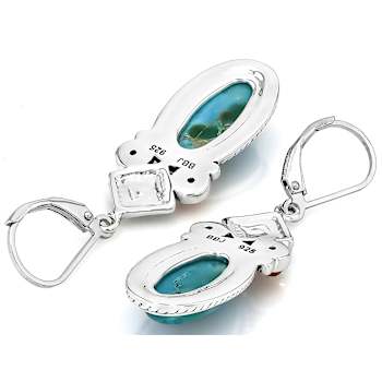 Turquoise And Spiny Oyster Shell Sterling Silver Earrings 16x7mm