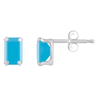6x4mm Emerald Cut Turquoise Rhodium Over 10k White Gold Stud Earrings