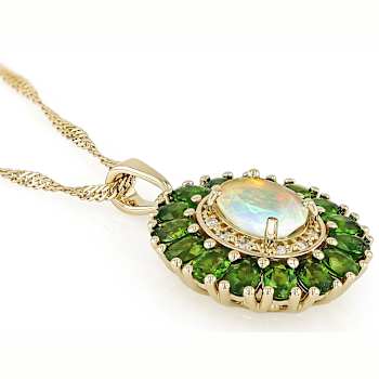 Opal, Chrome Diopside And Yellow Diamond Pendant Necklace In 18K Gold
Over Sterling Silver 3.25ctw