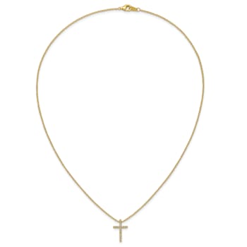 14K Yellow Gold Over Sterling Silver Polished Cubic Zirconia Latin Cross Necklace