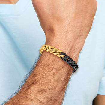 Stainless Steel Polished Black and Yellow IP-plated 12mm Bracelet