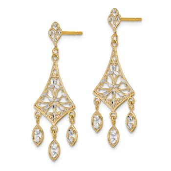 14K Yellow Gold and Rhodium Over 14K Yellow Gold Filigree Diamond-Cut
Chandelier Dangle Earrings