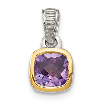 Rhodium Over Sterling Silver with 14k Accent Amethyst Pendant
