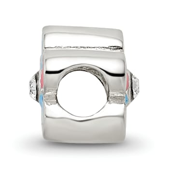 Sterling Silver Enameled Flower CZ Bead