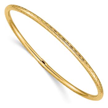 14k Yellow Gold 3mm Diamond-Cut Tube Slip-on Bangle