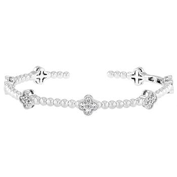 Delicate CZ Clover Station Bracelet In Sterling Silver