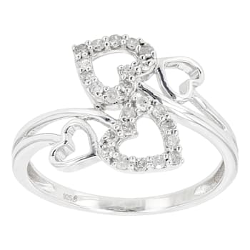 White Diamond Rhodium Over Sterling Silver Heart Bypass Ring 0.25ctw