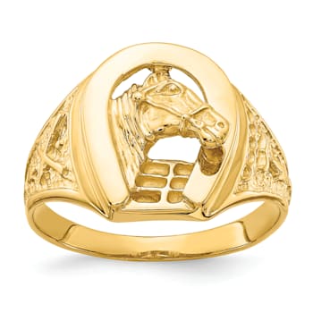 10K Yellow Gold Polished Horseshoe with Horse in Center Ring