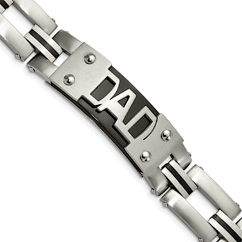 Stainless Steel Brushed and Polished Black IP-plated DAD 9-inch Bracelet