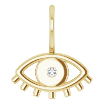 14K Yellow Gold 0.02ctw Diamond Accent Evil Eye Charm Pendant.