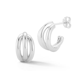 Rachel Zoe Polished Triple Hoop Earrings in Rhodium Over Sterling Silver