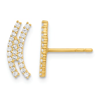 14k Yellow Gold Polished Curved Bar Cubic Zirconia Stud Earrings