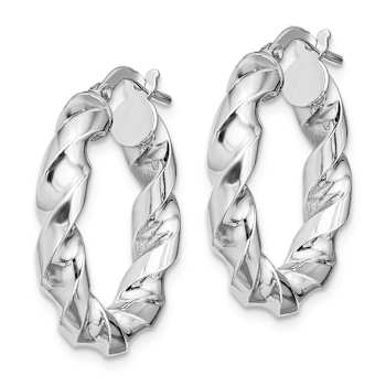 Rhodium Over Sterling Silver 4x14mm Twisted Hoop Earrings