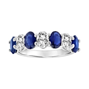 Oval Sapphire and Diamond 14k White Gold Band Ring 2.90ctw
