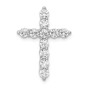 Rhodium Over 14k White Gold Diamond Cross Chain Slide Pendant