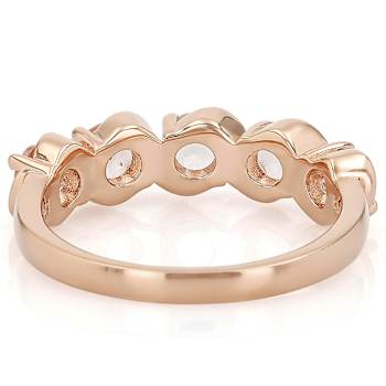 Morganite Round Station Band Ring In 18K Rose Gold Over Sterling Silver 0.94ctw