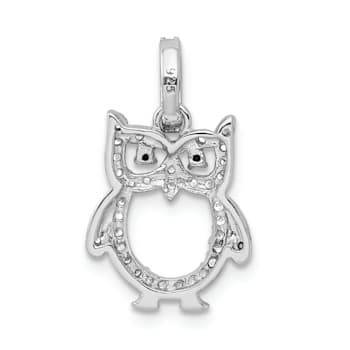 Rhodium Over Sterling Silver Cubic Zirconia Owl Pendant