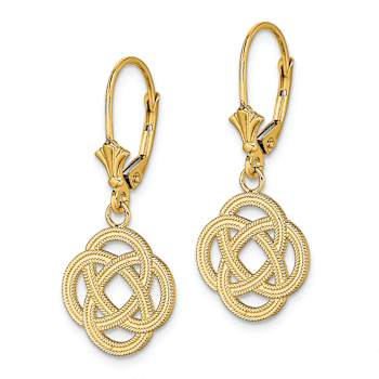 14k Yellow Gold Textured Small Celtic Eternity Knot Circle Dangle Earrings