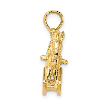 14k Yellow Gold 3D Textured Children's Playful Rocking Horse Charm