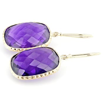 Purple Amethyst 14k Yellow Gold Dangle Earrings 18.00ctw