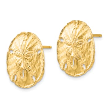 14k Yellow Gold 16mm Textured Large Sand Dollar Stud Earrings