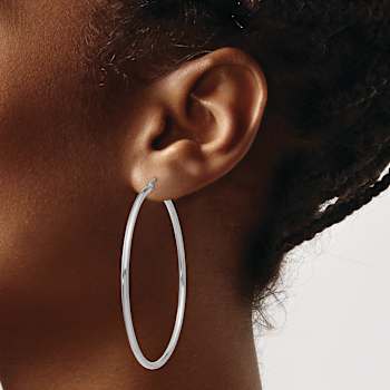 Rhodium Over 14k White Gold Polished 2 3/16" Tube Hoop Earrings