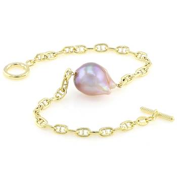 Pink Freshwater Pearl Station Bracelet In 18K Gold Over Sterling Silver