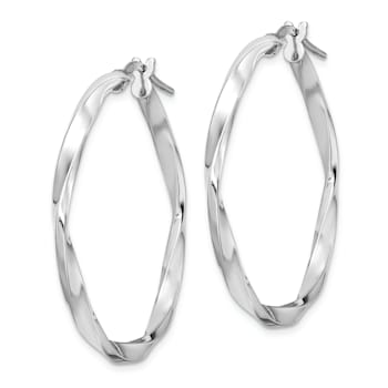 Rhodium Over Sterling Silver Polished Twisted 2.5x30mm Hoop Earrings